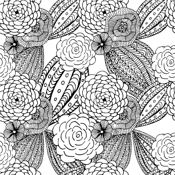 Sömlös Blommönster För Färgning Bok Antistress Sida Handritad Design Element — Stock vektor