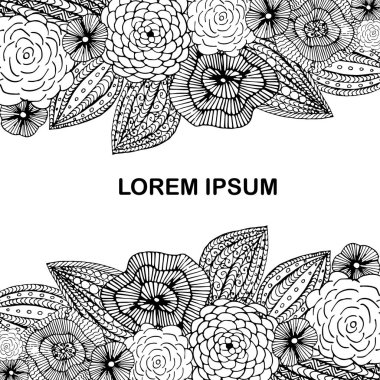 Boyama kitabı, antistress sayfa, Lorem Ipsum, web, baskı için elle çizilmiş tasarım öğesi hisse senedi vektör çizim için çiçek açan arka plan