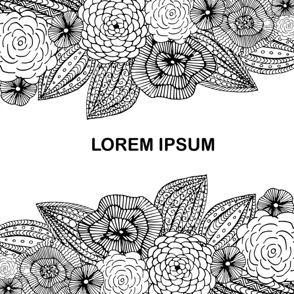 Boyama kitabı, antistress sayfa, Lorem Ipsum, web, baskı için elle çizilmiş tasarım öğesi hisse senedi vektör çizim için çiçek açan arka plan