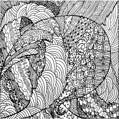 Zentangle elle çizilmiş tek renkli arka plan, stok kumaş baskı için antistress sayfa için sayfa boyama için baskı, web için illüstrasyon vektör