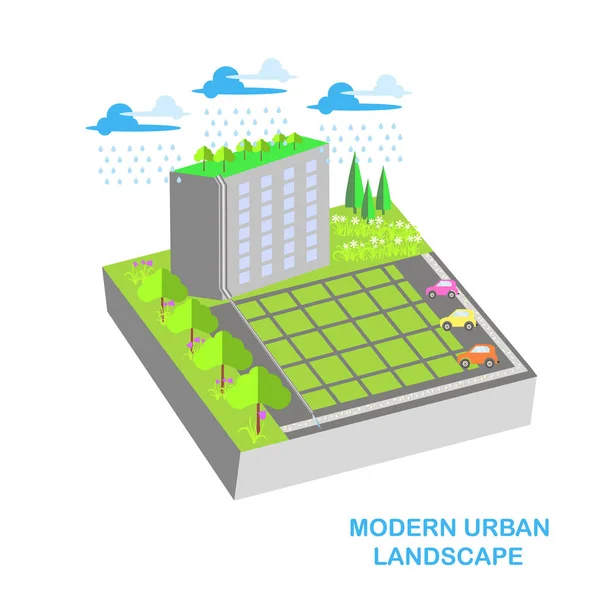 现代城市等距 灰色多层建筑 园林绿化 屋顶绿化 汽车设计元素为网页 — 图库矢量图片