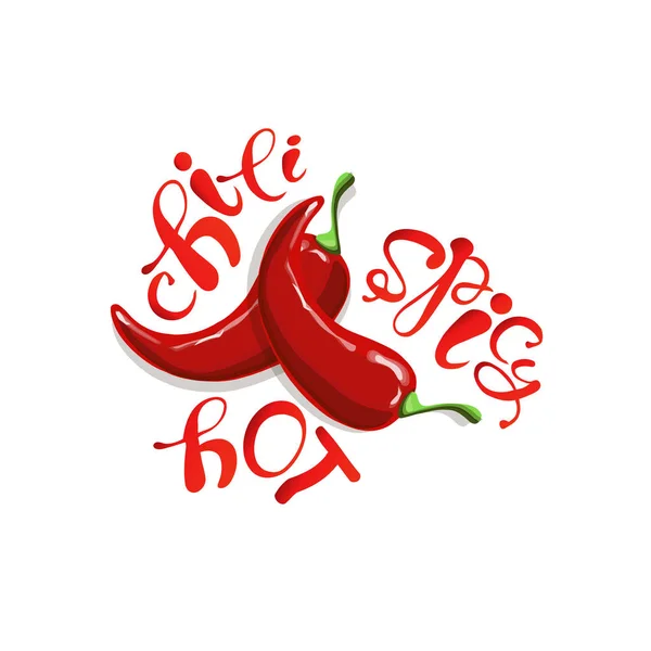 Typografie Banner Chili Spicy Hete Rode Hete Chilipepers Hand Getrokken — Stockvector