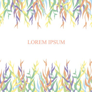 Sorunsuz çiçek arka plan. Renkli dal, yaprak beyaz, Lorem Ipsum üzerine. Tasarım öğesi hisse senedi vektör çizim web, baskı için