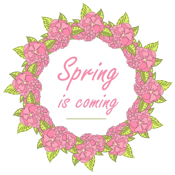Der Frühling Steht Vor Der Tür Rosa Blume Grüner Laubkranz — Stockvektor