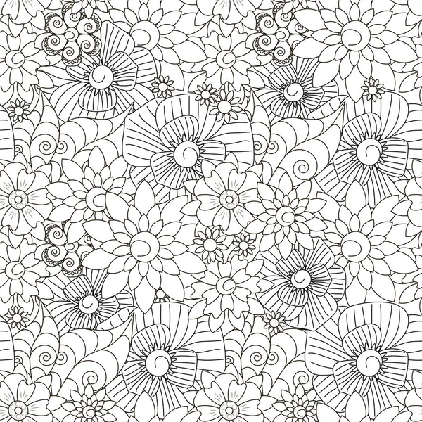 Ilustración Vector Stock Patrón Monocromo Floral Sin Costuras Para Tela — Archivo Imágenes Vectoriales