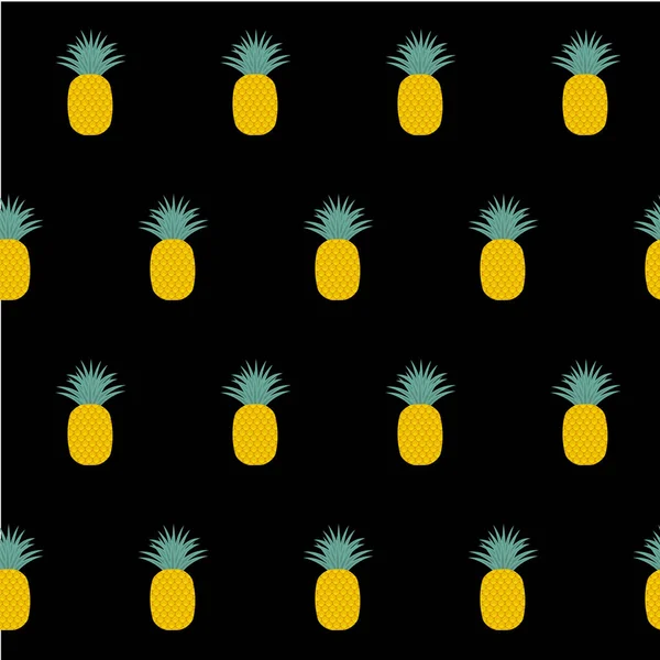 Ananas Sömlösa Mönster Svart Bakgrund Platt Design Design Element Lager — Stock vektor