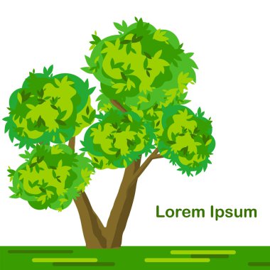 Beyaz arka plan üzerinde Lorem Ipsum izole ağaç. Peyzaj tasarımı, orman, park ve açık grafik yeşil doğal nesnesi. Web, baskı için düz tasarlamak hisse senedi vektör