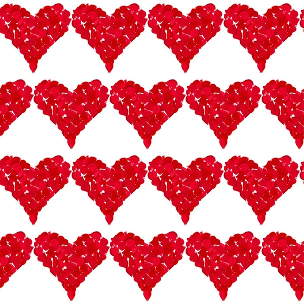 Rosenblätter Herz Nahtlose Muster Rote Blütenblätter Herzförmig Auf Weiß Lorem — Stockvektor