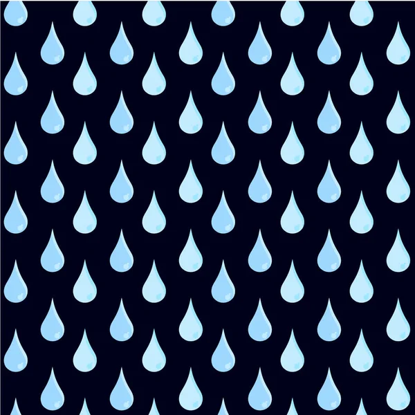Naadloze Patroon Van Blauw Water Druppels Zwart Regen Ontwerp Element — Stockvector