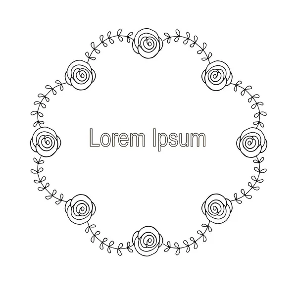 Ana Hatlarını Tek Renkli Çelenk Lorem Ipsum Ince Siyah Çizgiler — Stok Vektör