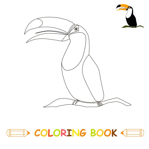 孩子着色页向量例证 可爱的 Toucan 在单色和颜色版本为孩子着色书 — 图库矢量图片