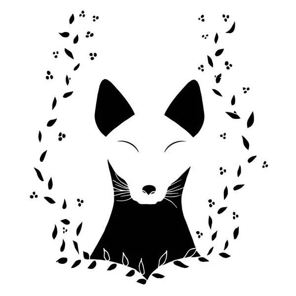 Panthera Dans Cadre Floral Silhouette Sur Blanc Illustration Monochrome Dessinée — Image vectorielle