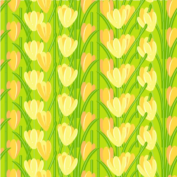 Fondo Sin Costuras Cocodrilo Flores Amarillas Primavera Hojas Verdes Sobre — Vector de stock