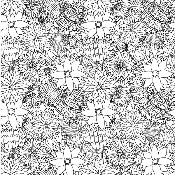 Nahtlose Florale Hand Gezeichnet Monochromen Muster Stock Vektor Illustration — Stockvektor