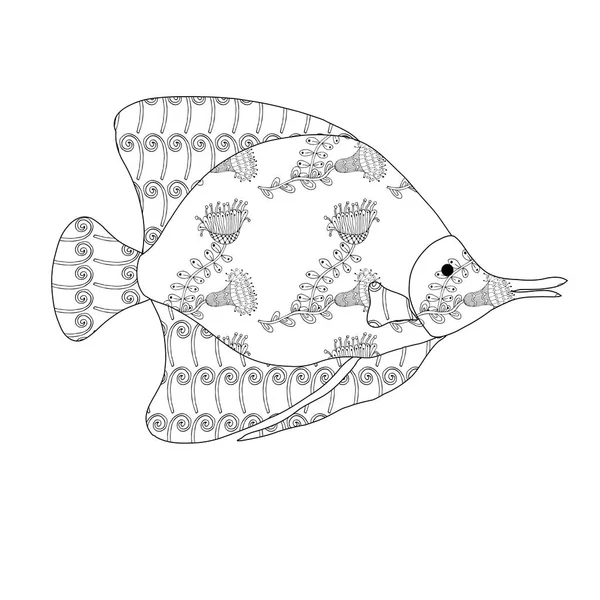 Zenart Pescado Marin Animal Doodle Design Element Stock Vector Illustration — Archivo Imágenes Vectoriales