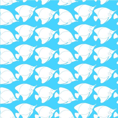 Mavi beyaz balık Balık Dikişsiz desen. Balık öğe hisse senedi vektör çizim için web, baskı, baskı kumaşlar için Tasarla