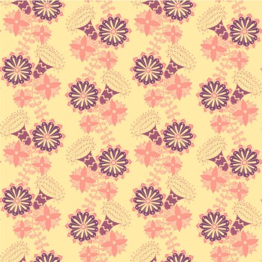 Çiçek seamless modeli. Öğe pembe mor sarı Dekoratif süsleme hisse senedi vektör çizim için baskı web tasarım