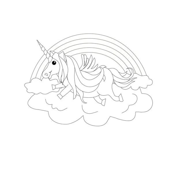 Unicornio Monocromo Sobre Arco Iris Nuboso Fantástico Animal Niños Diseño — Vector de stock