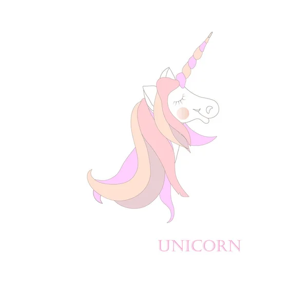Cute White Unicorn Dengan Pink Hair Objek Terisolasi Ilustrasi Vektor - Stok Vektor