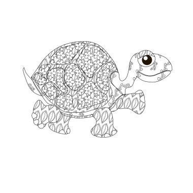 Kaplumbağa zenart. Renklendirme kitabı için sürüngen hayvan doodle tasarım elemanı stok vektör illüstrasyon, antistres sayfası için, çocuklar yetişkin için