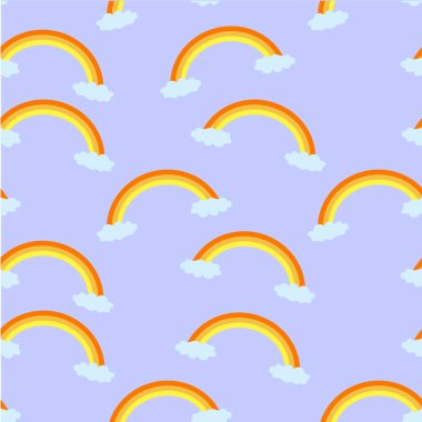 Renkli gökkuşağı, mavi bulut, gökyüzü dikişsiz desen karikatür tasarım web için stok vektör illüstrasyon, kumaş baskı için