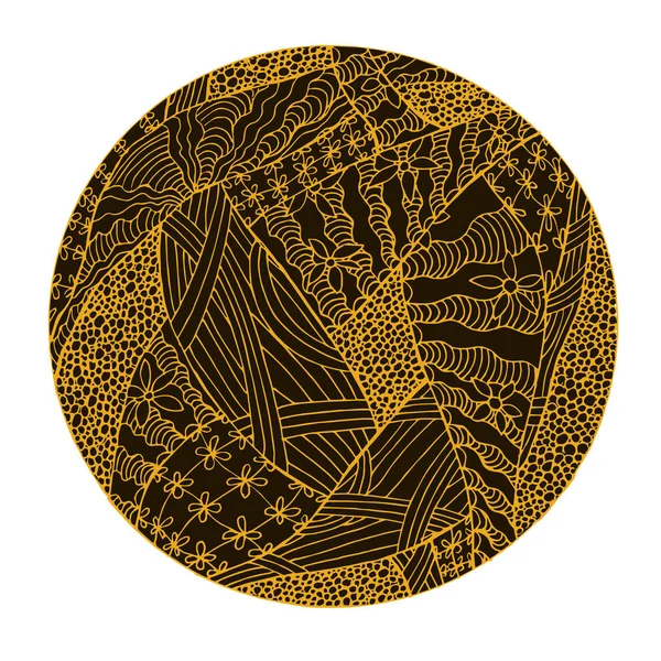 Dibujo Mandala Dibujado Mano Vector Negro Amarillo Elemento Diseño Estilo — Vector de stock