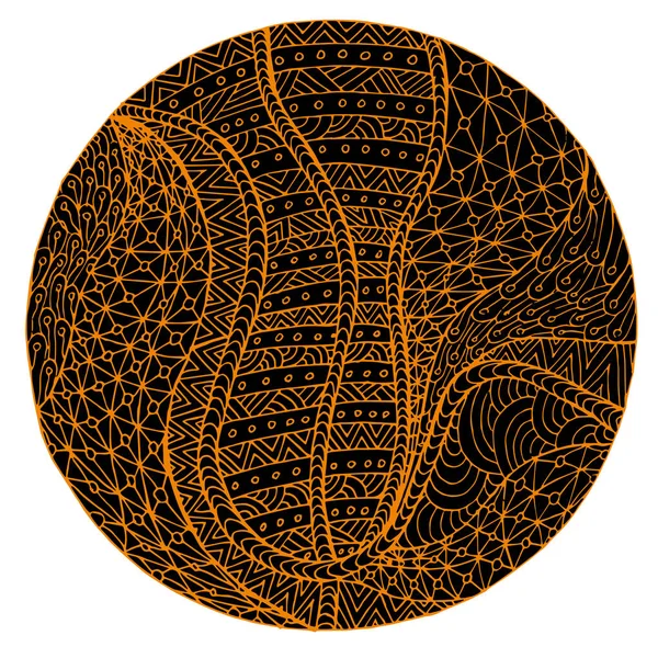 Ręcznie Rysowane Wektor Czarny Pomarańczowy Szkic Mandala Element Projektu Doodle — Wektor stockowy
