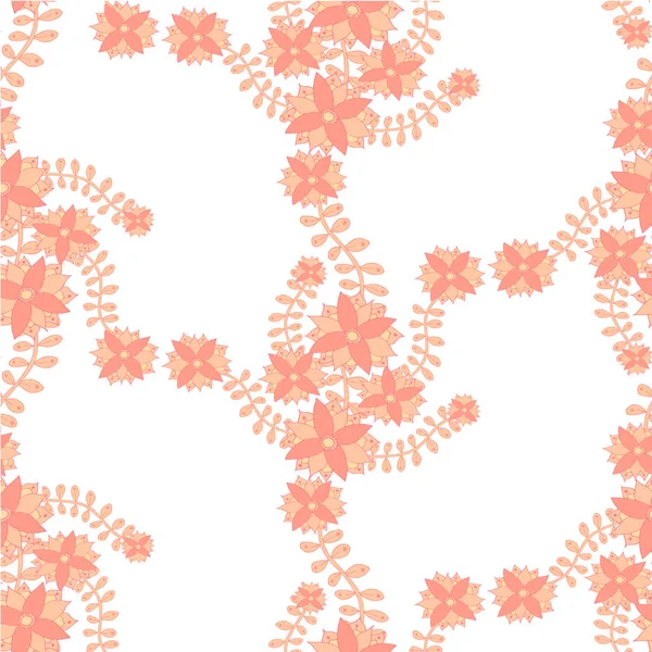 白にピンクの花のシームレスなパターン Web用デザイン要素ストックベクトルイラスト 印刷用 ファブリックプリント用 — ストックベクタ