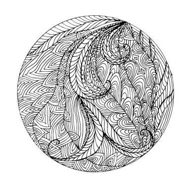 Çizilmiş vektör tek renkli mandala kroki el, stil tasarım öğesi, baskı, web için etnik muska doodle