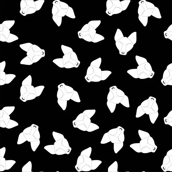 White dog heart on black seamless pattern flat design stock vector illustration for web, for print, for fabric print, for wallpaper