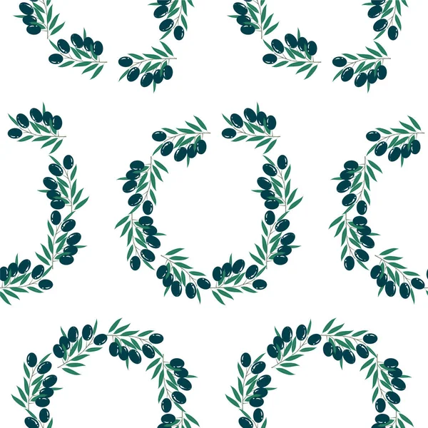 黑橄榄无缝图案水果 绿叶白色平面设计元素库存矢量插图为网络 产品设计 用于塔贝洛丝织物 — 图库矢量图片