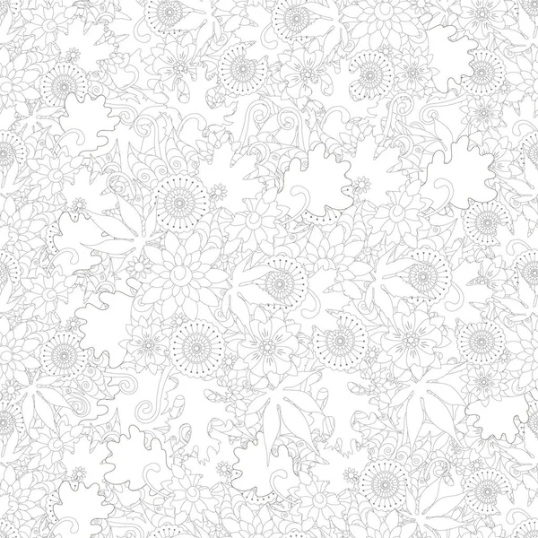 ウェブのためのシームレスな花のモノクロパターンストックベクトルイラスト 印刷用 — ストックベクタ