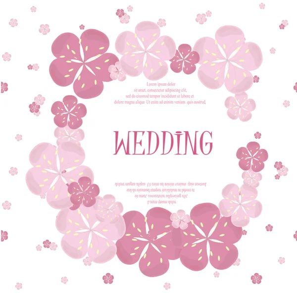 Wedding Invitation Card Beautiful Vintage Floral Sakura Pink Background Painting — Stock Vector