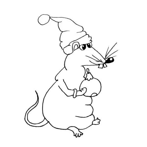 Rat Hand Drawn Sketch Monochrome Design Cute Animal Cap New — Stock Vector