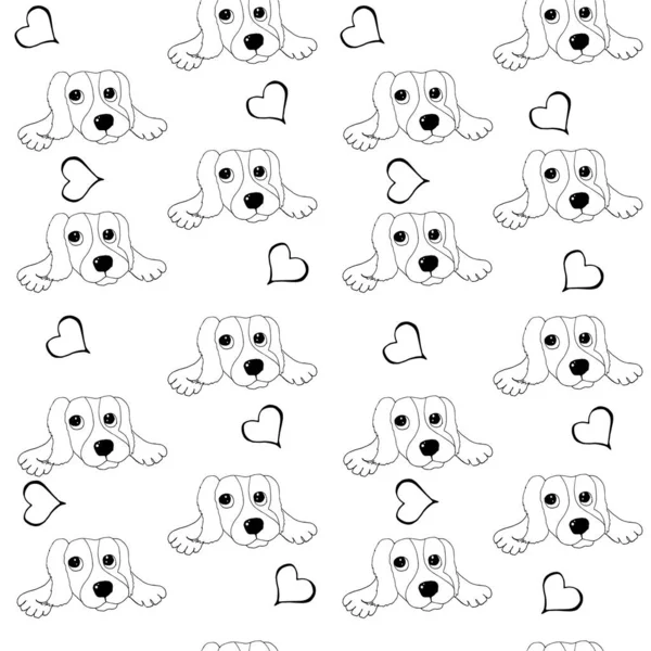 Hund Herz Nahtlose Muster Monochrom Handgezeichnete Gestaltungselemente Stockvektorillustration Für Web — Stockvektor