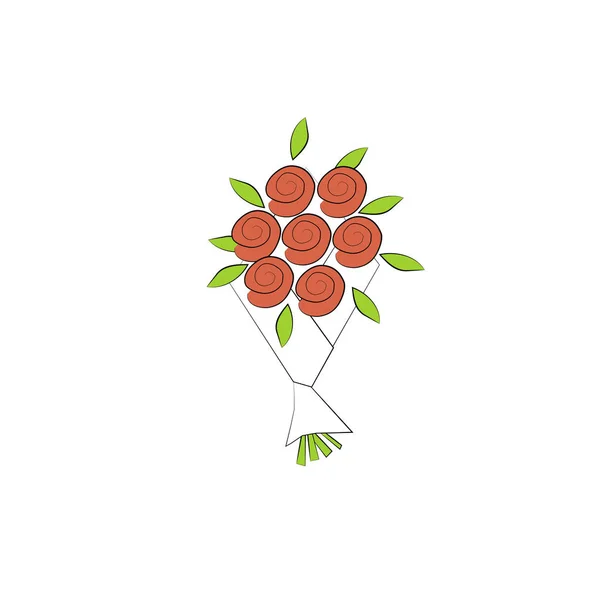 Icono Ramo Flores Rojas Elemento Diseño Plano Vector Stock Ilustración — Archivo Imágenes Vectoriales