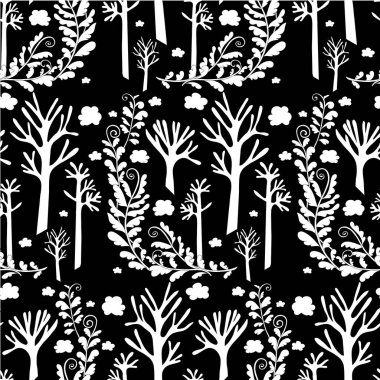 Tarih öncesi orman psilophytes eğrelti otu monokrom tasarım elemanı stok vektör illüstrasyon web için, baskı için, kumaş baskı için