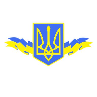 Ukrayna simgesinin amblemi. Mavi sarı trident bayrak nesne web için beyaz tasarım elemanı stok vektör illüstrasyon izole, baskı için