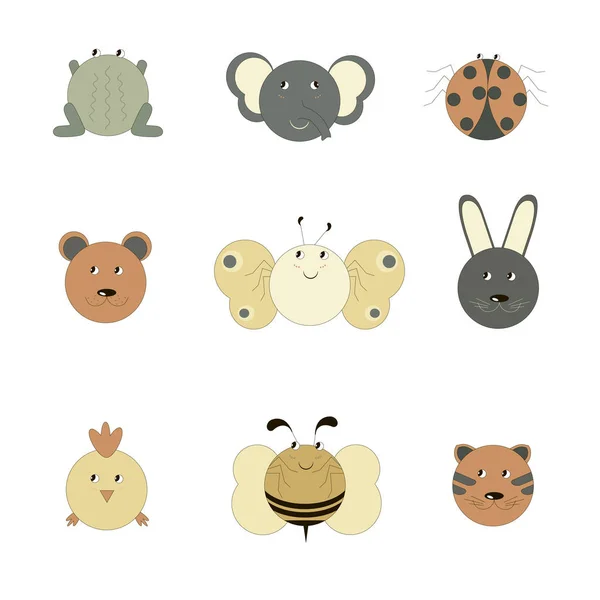 Conjunto Iconos Animales Dibujos Animados Línea Diseño Pastel Color Rana — Vector de stock