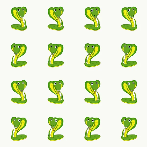 ヘビの無限のパターン 漫画手描き緑黄色両生類アートデザイン要素ストックベクトルイラスト 印刷用 ステッカー用 — ストックベクタ