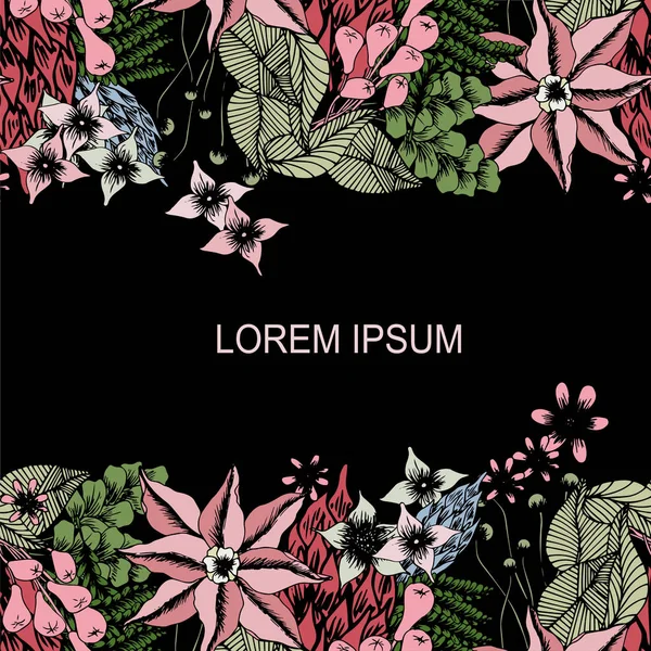 Çiçek sonsuz arka plan Lorem Ipsum renkli stok vektör illüstrasyon pembe, mavi, web için siyah sanat tasarım elemanı yeşil, baskı için, kumaş baskı için