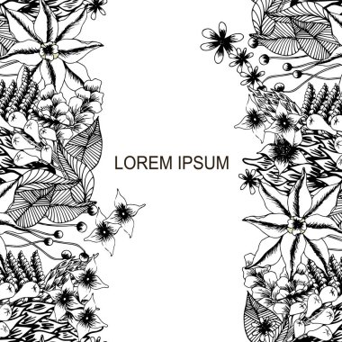 Çiçek sonsuz desen monokrom, Lorem Ipsum stok vektör illüstrasyon sanat tasarım elemanı web için, baskı için, kumaş baskı için