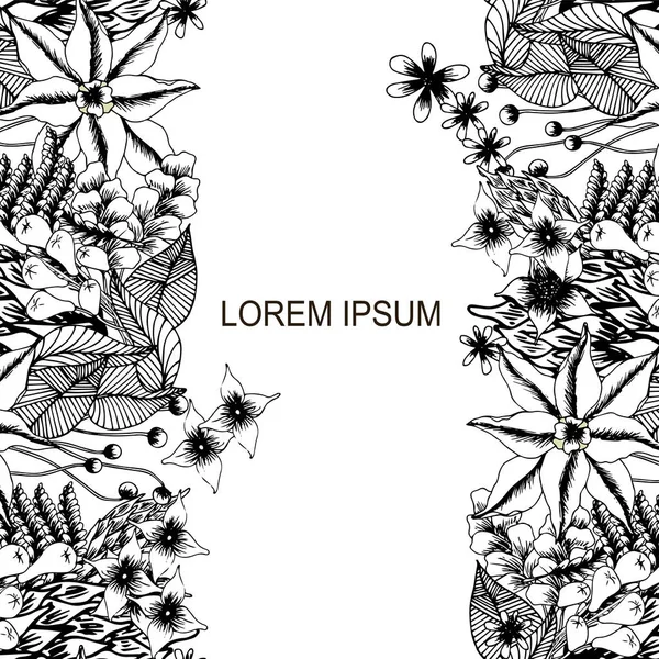 Çiçek sonsuz desen monokrom, Lorem Ipsum stok vektör illüstrasyon sanat tasarım elemanı web için, baskı için, kumaş baskı için