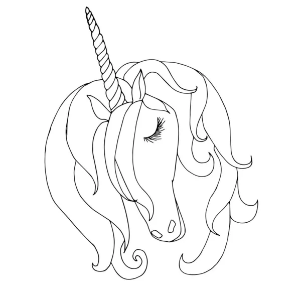 Dibujo Monocromático Dibujado Mano Unicornio Dibujos Animados Lindo Hada Animal — Vector de stock