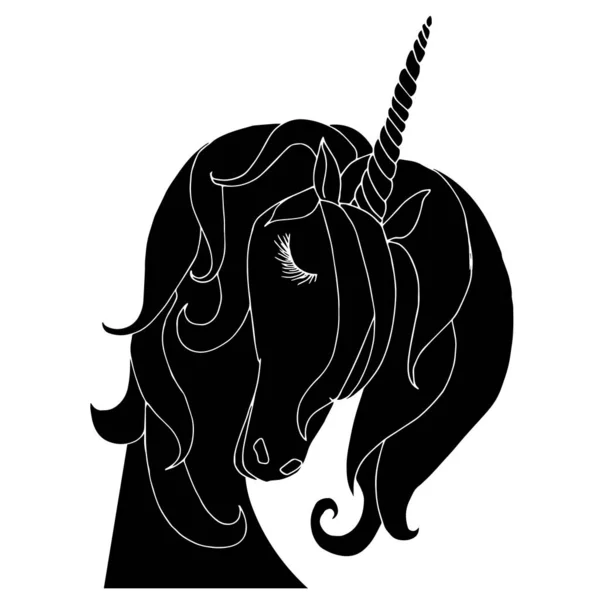 Boceto Negro Dibujado Mano Unicornio Dibujos Animados Lindo Hada Animal — Vector de stock