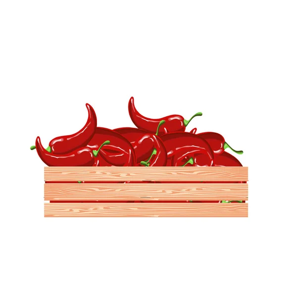 Red Hot Chilly Papper Holzbox Vegetarisch Food Art Design Element — Stockvektor
