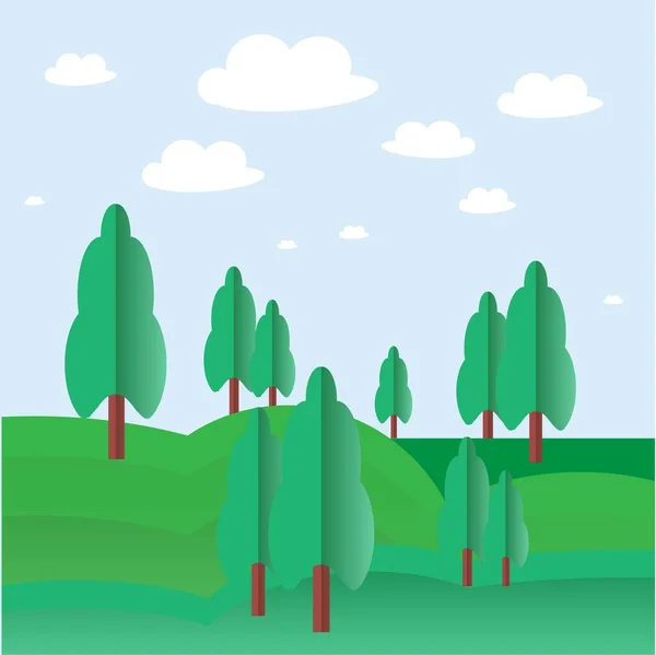 Árboles Colina Naturaleza Fondo Planta Verde Cielo Azul Nube Blanca — Vector de stock
