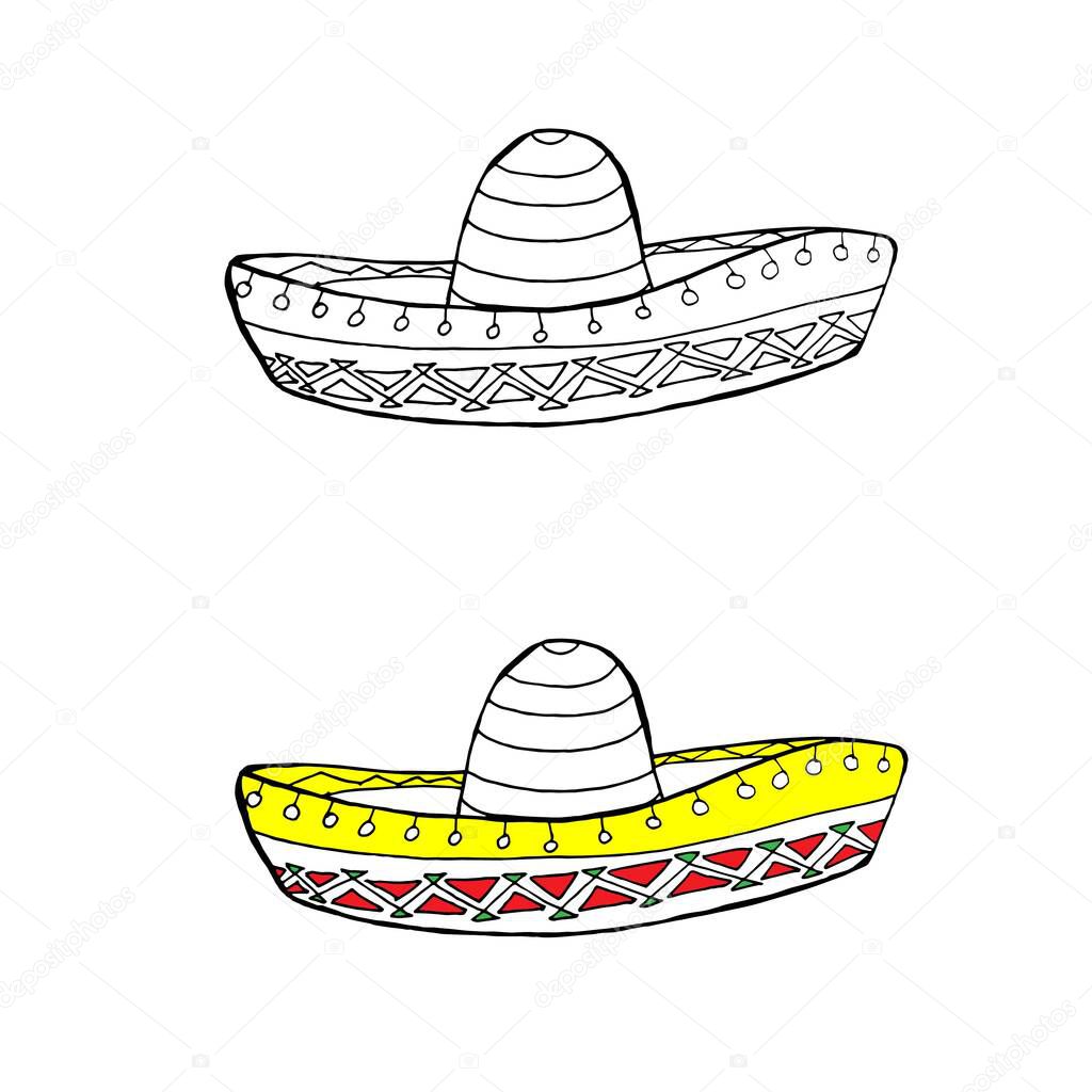 Sombrero icon. Hand drawn ink graphic sketch monochrome and colorful art design stock vector illustration for web, for print