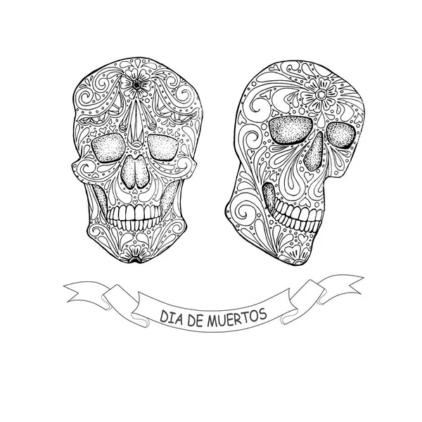 Jour Bannière Morte Skull Profile Doodle Dessin Main Croquis Graphique — Image vectorielle