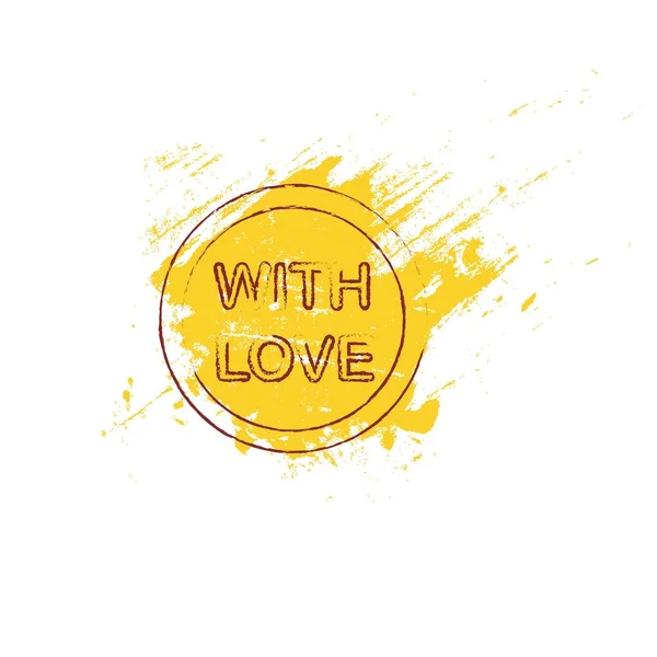 带着爱的旗帜用黄色涂覆的涂料底色上的图章 格栅艺术 浪漫设计元素 网页矢量图解 供印刷用 — 图库矢量图片